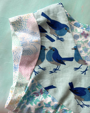 Collage Top Blue Birds Butterflies S, L