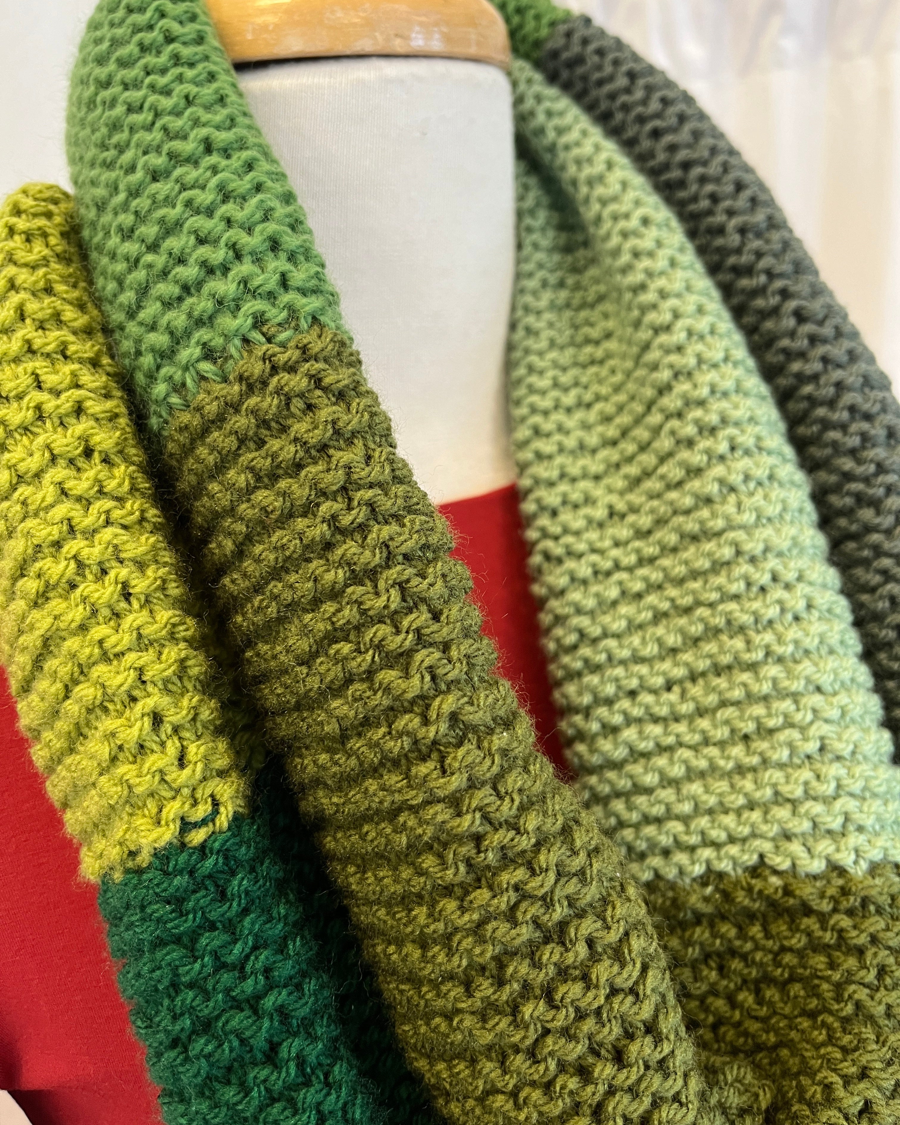 Hand Knitted Infinity Scarf All The Greens