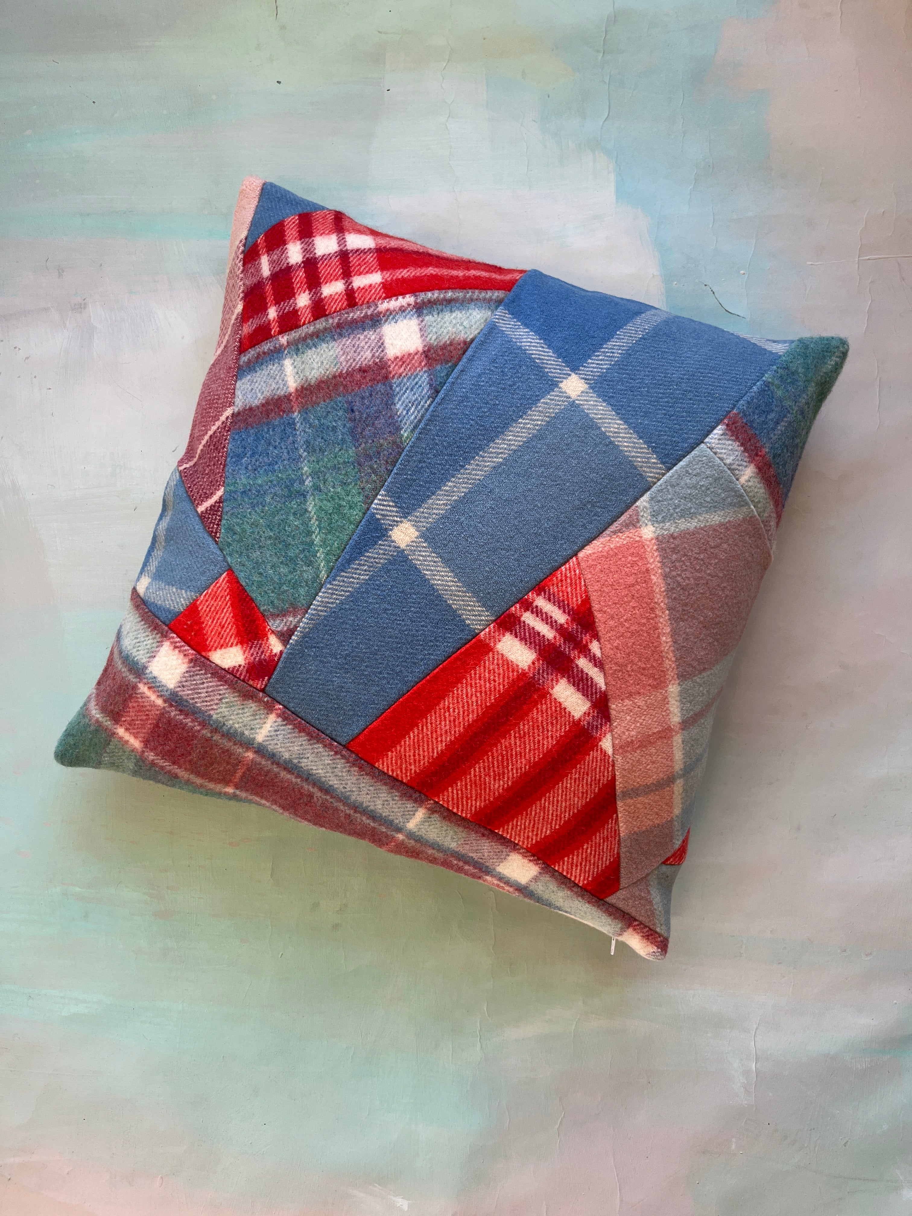 Vintage Blanket Patchwork Cushions Frenchie PAIR