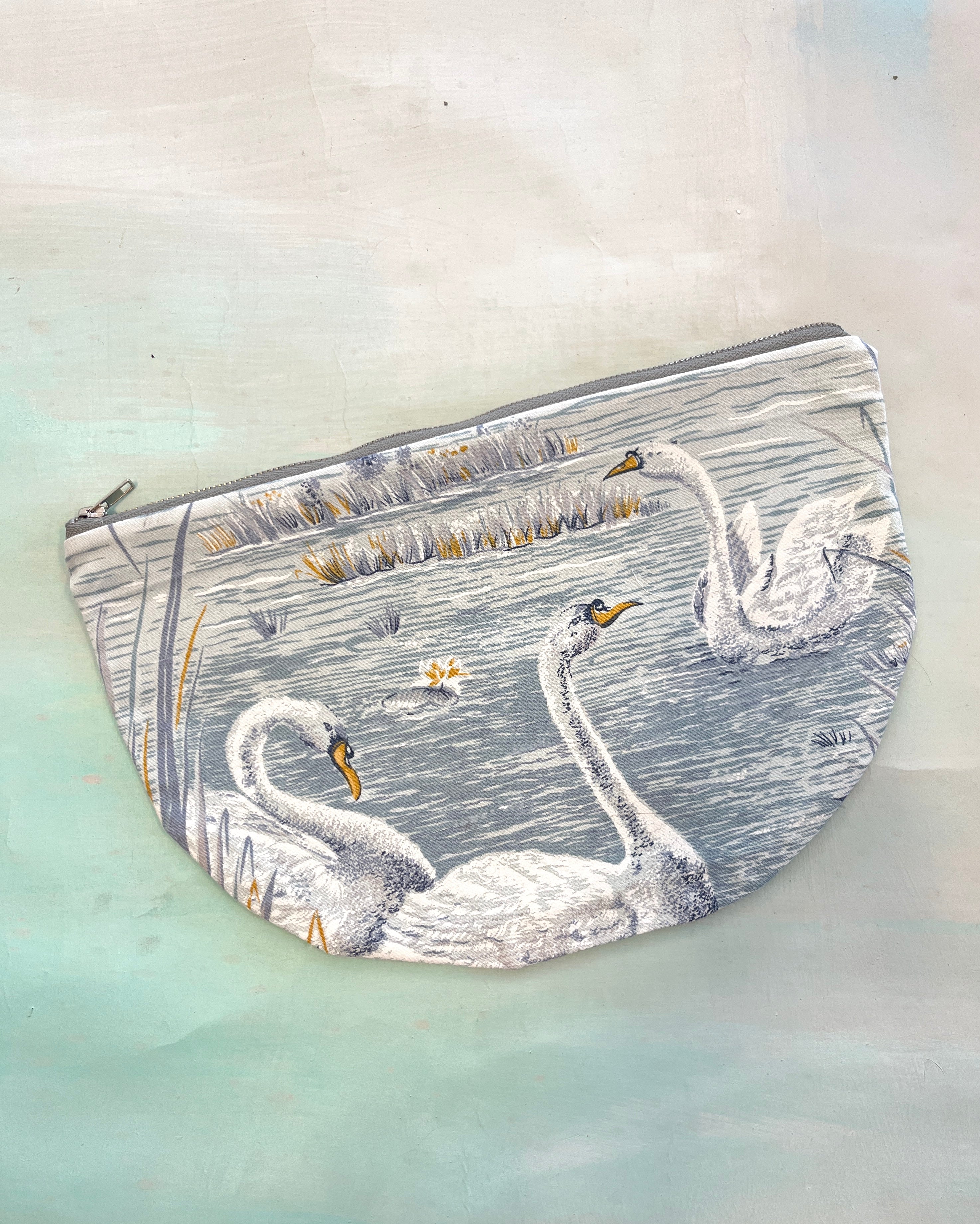 Crescent Purse Vintage Blue Swans