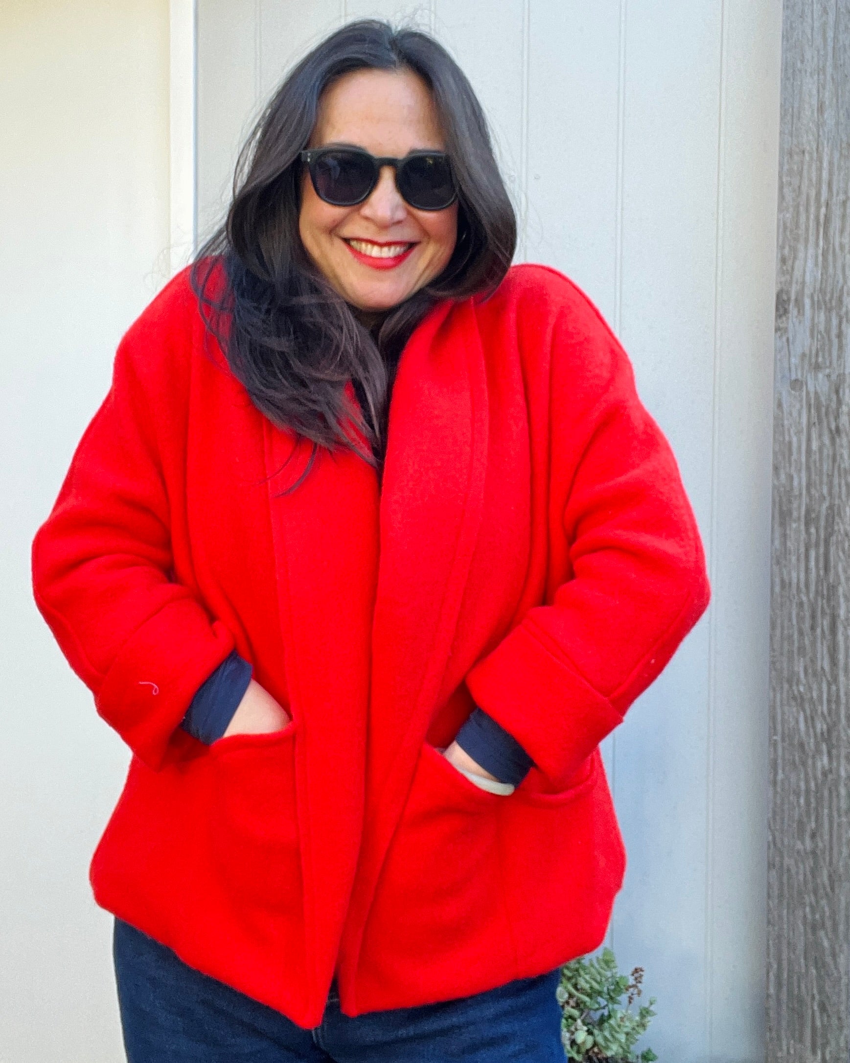 Cocoon Coat Block Colour EXAMPLE – Rubyraisin