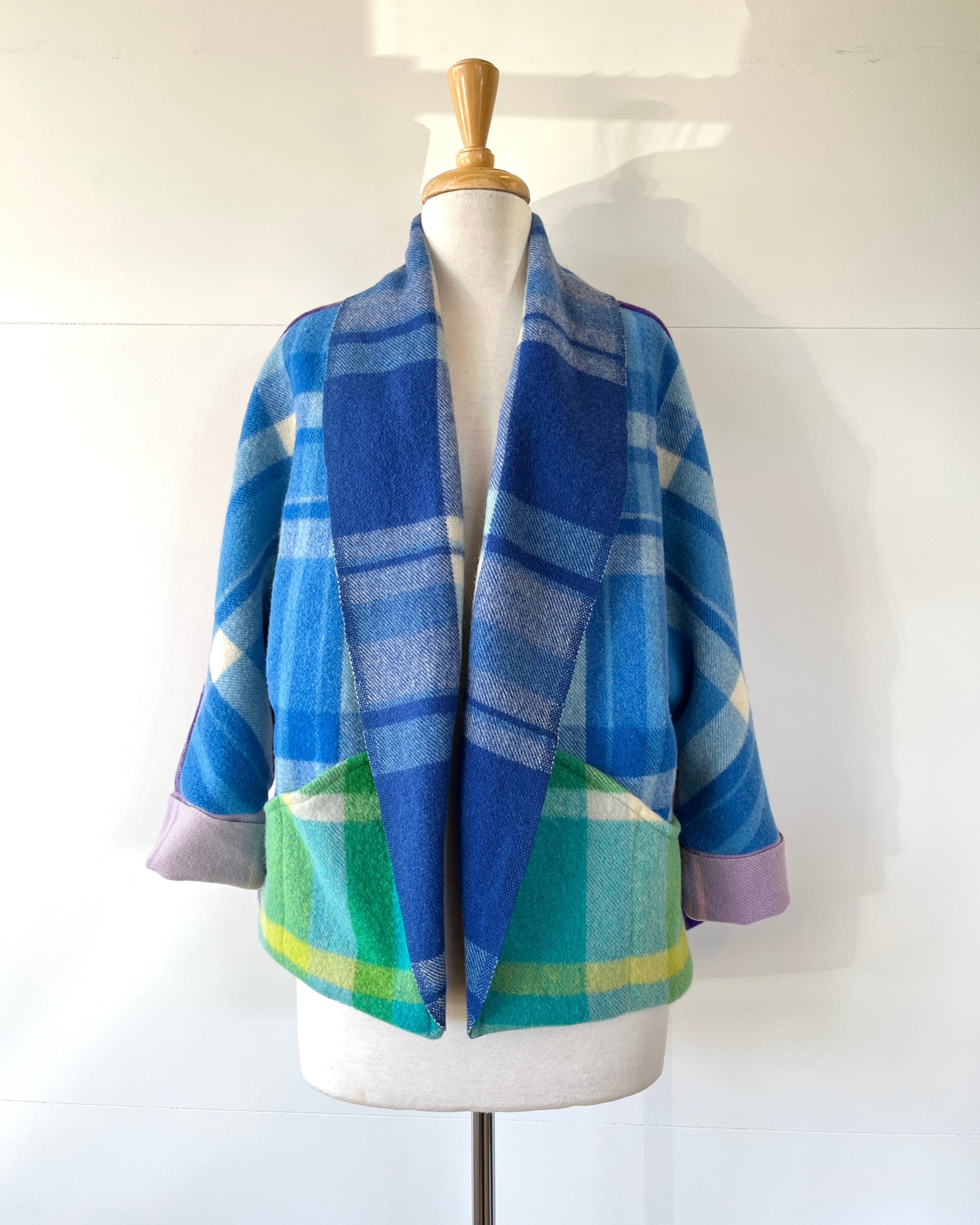 Cocoon Coat Patchwork Blue Ribbon M