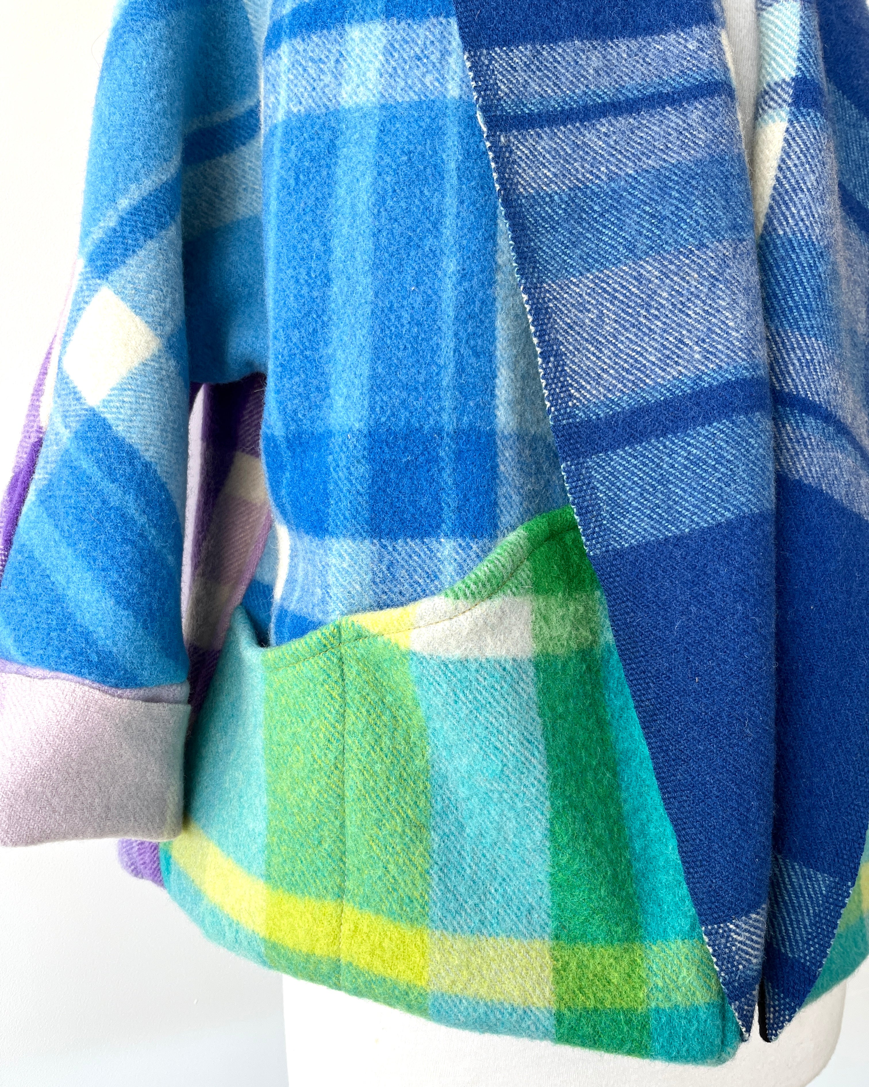 Cocoon Coat Patchwork Blue Ribbon M