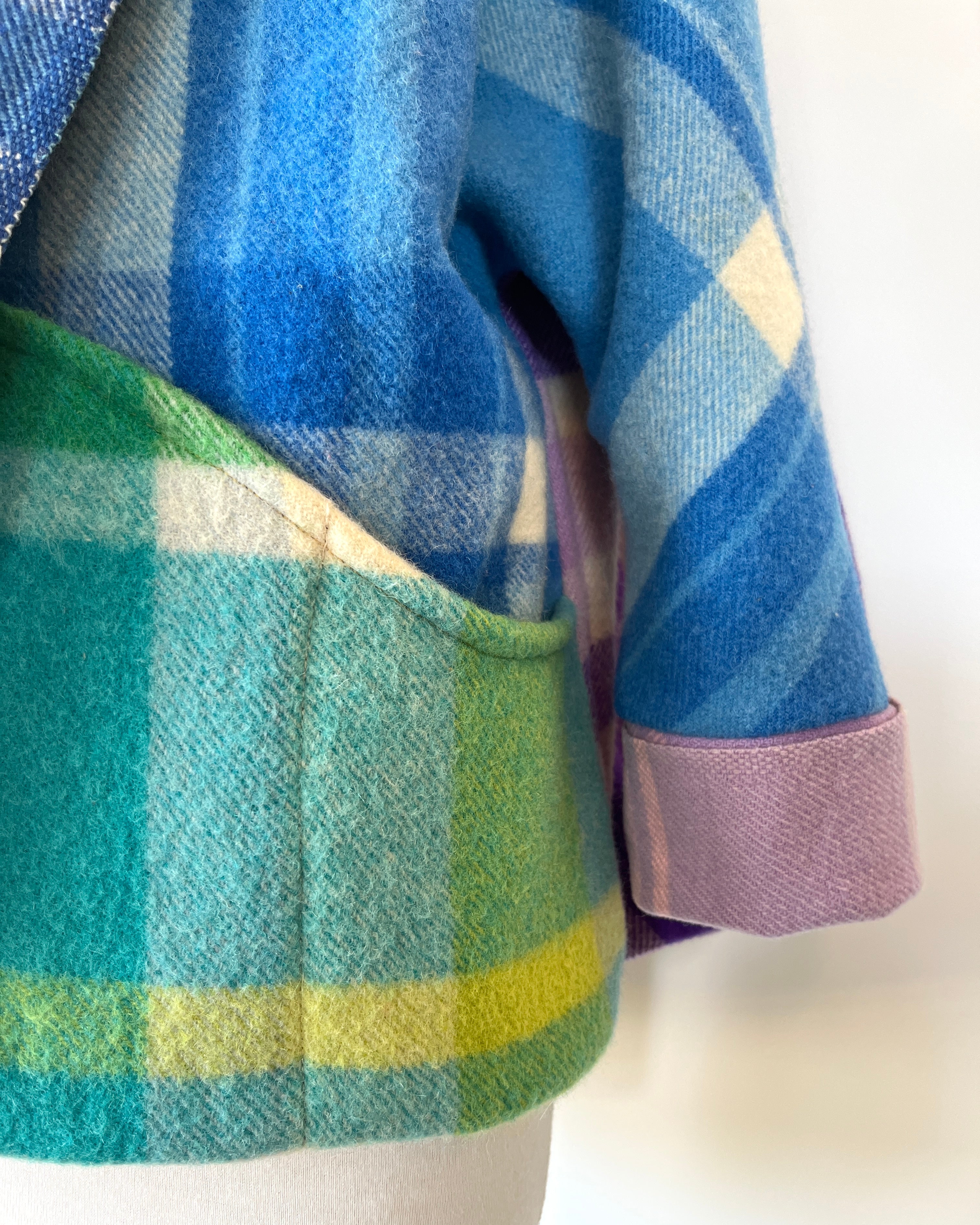 Cocoon Coat Patchwork Blue Ribbon M
