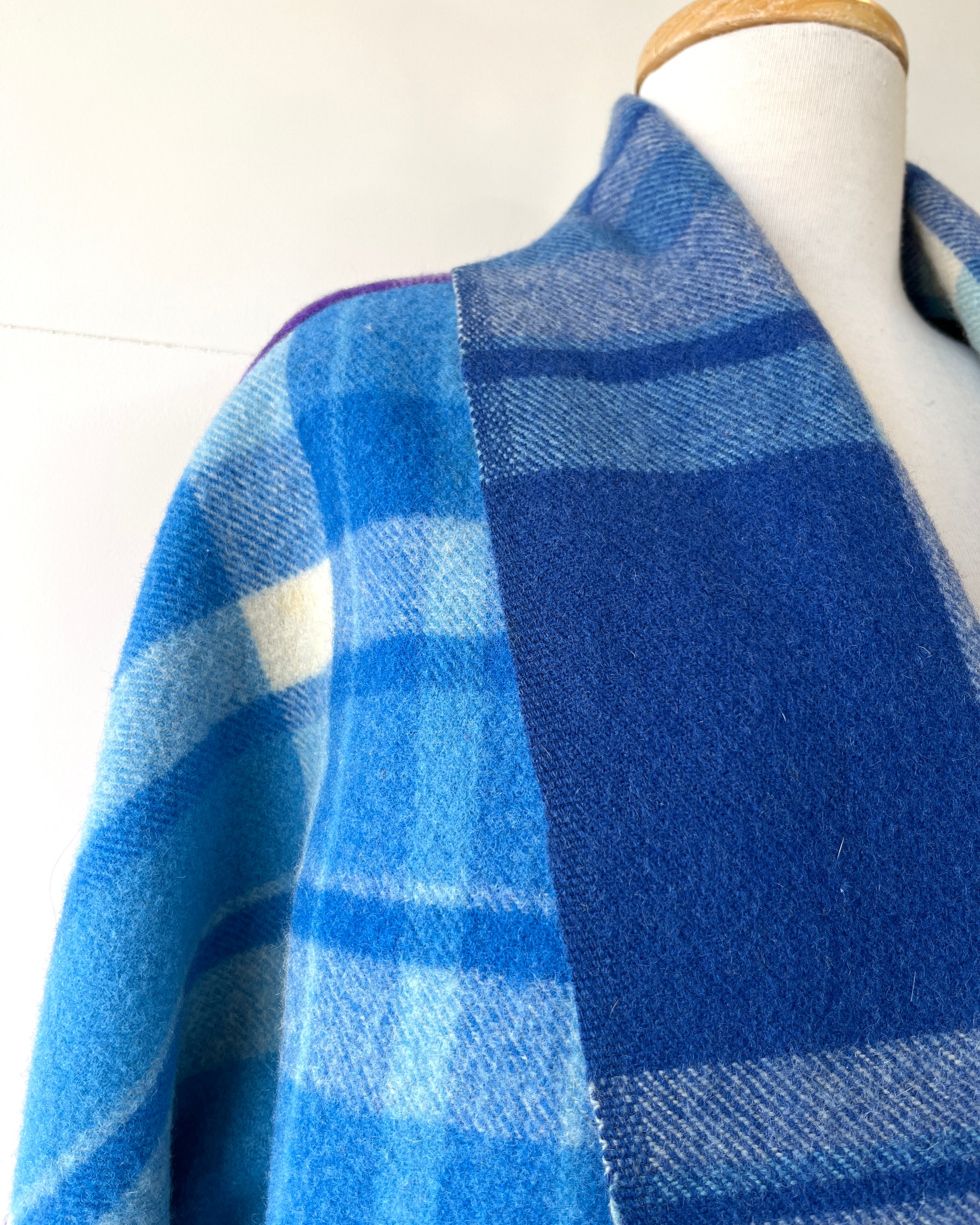 Cocoon Coat Patchwork Blue Ribbon M