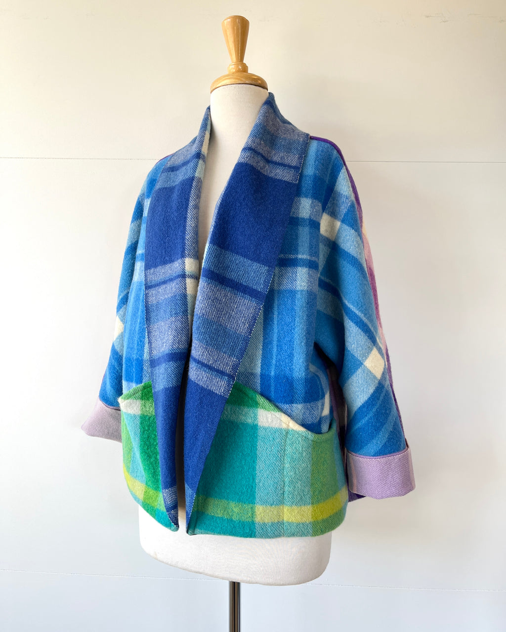 Cocoon Coat Patchwork Blue Ribbon M
