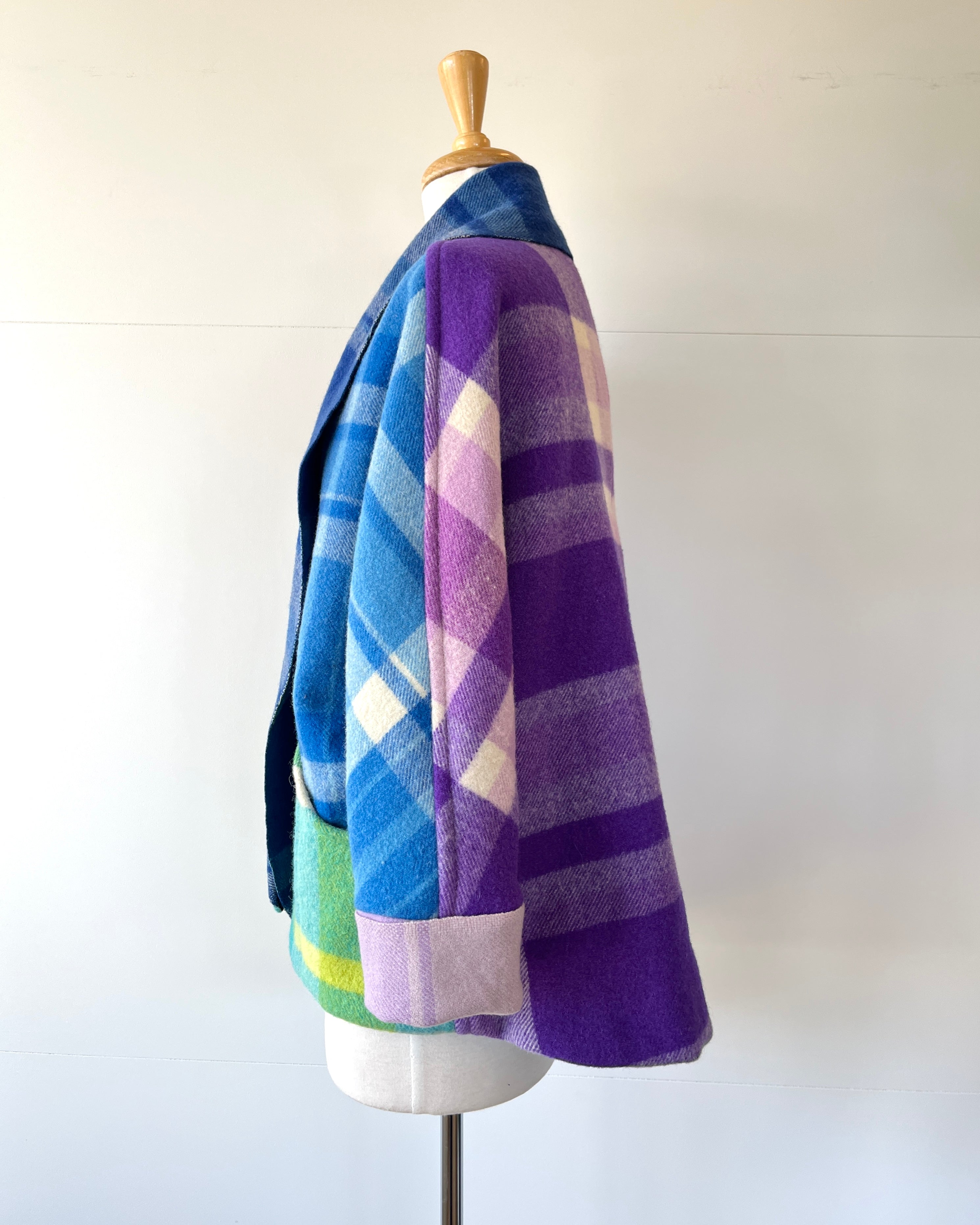 Cocoon Coat Patchwork Blue Ribbon M