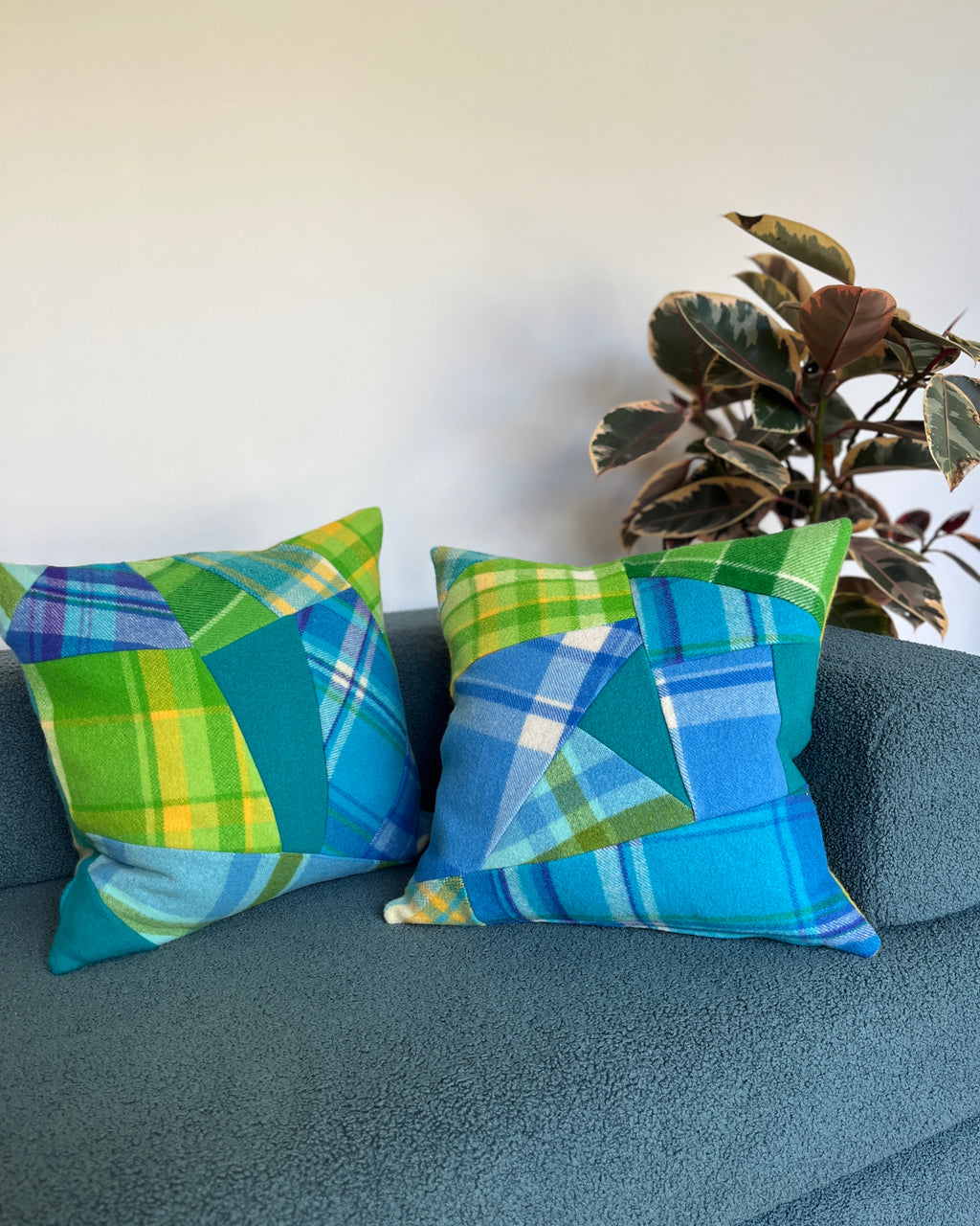 Vintage Blanket Patchwork Cushions Pair EXAMPLE