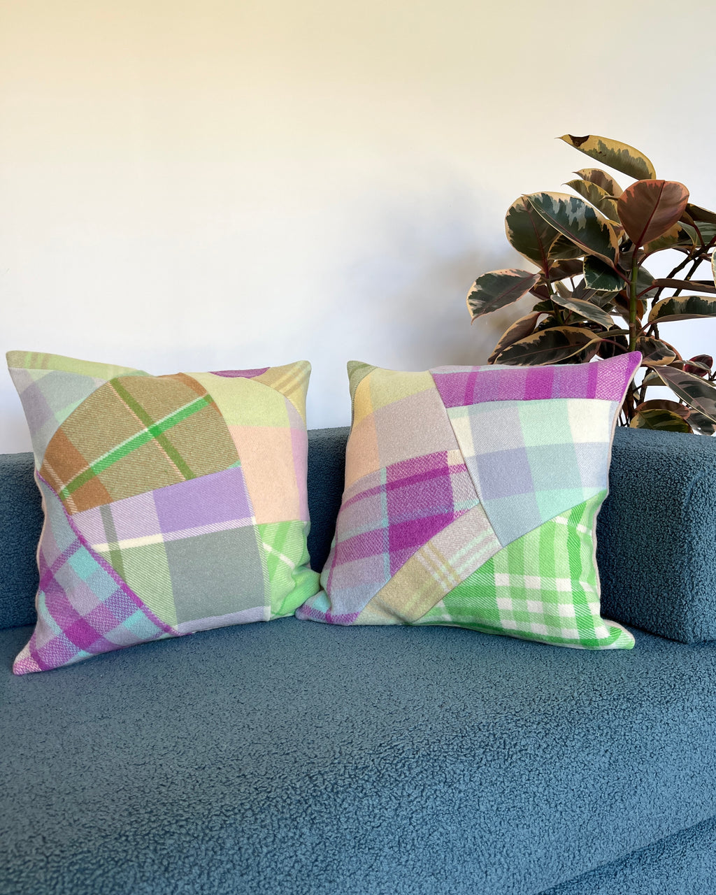 Vintage Blanket Patchwork Cushions Pair UNICORN