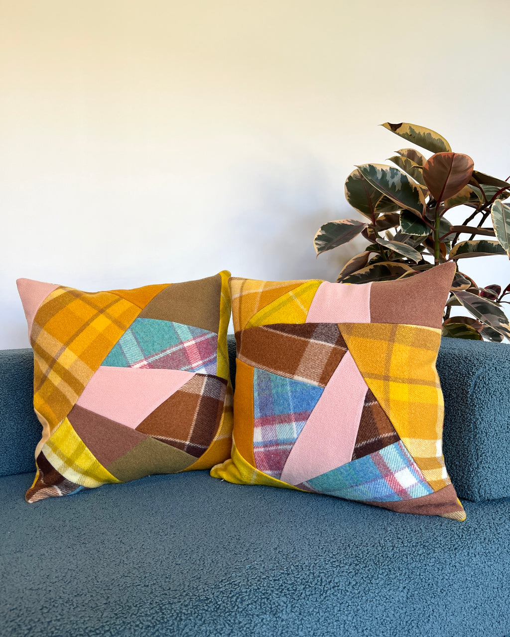 Vintage Blanket Patchwork Cushions Pair TERRA FIRMA