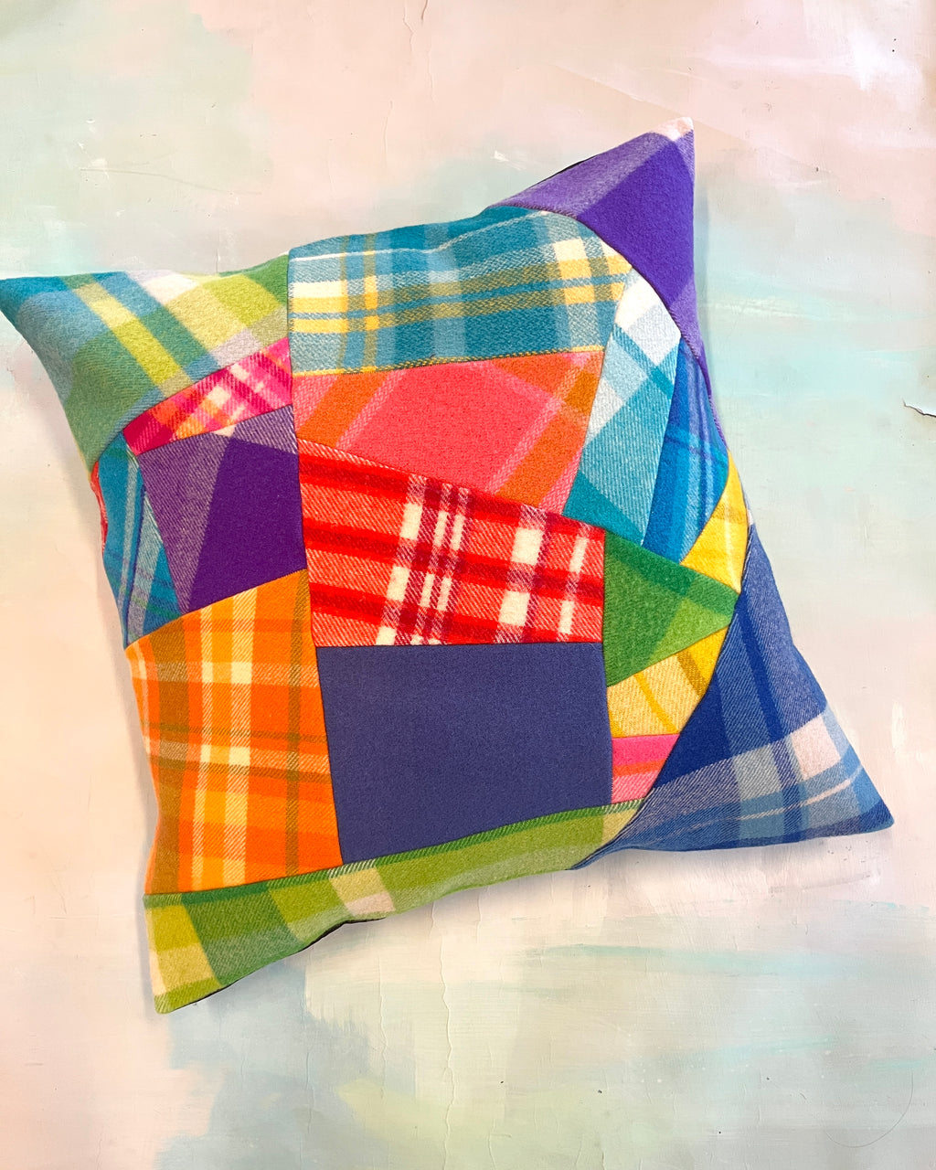 Vintage Blanket Patchwork Large/Floor Cushion RAINBOW #1