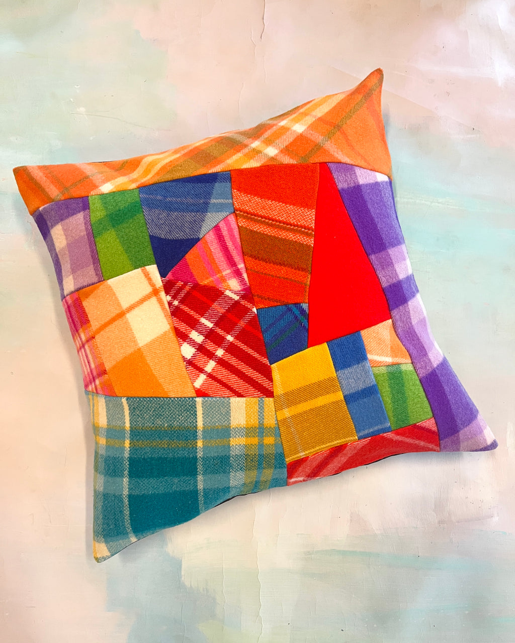 Vintage Blanket Patchwork Large/Floor Cushion RAINBOW #2