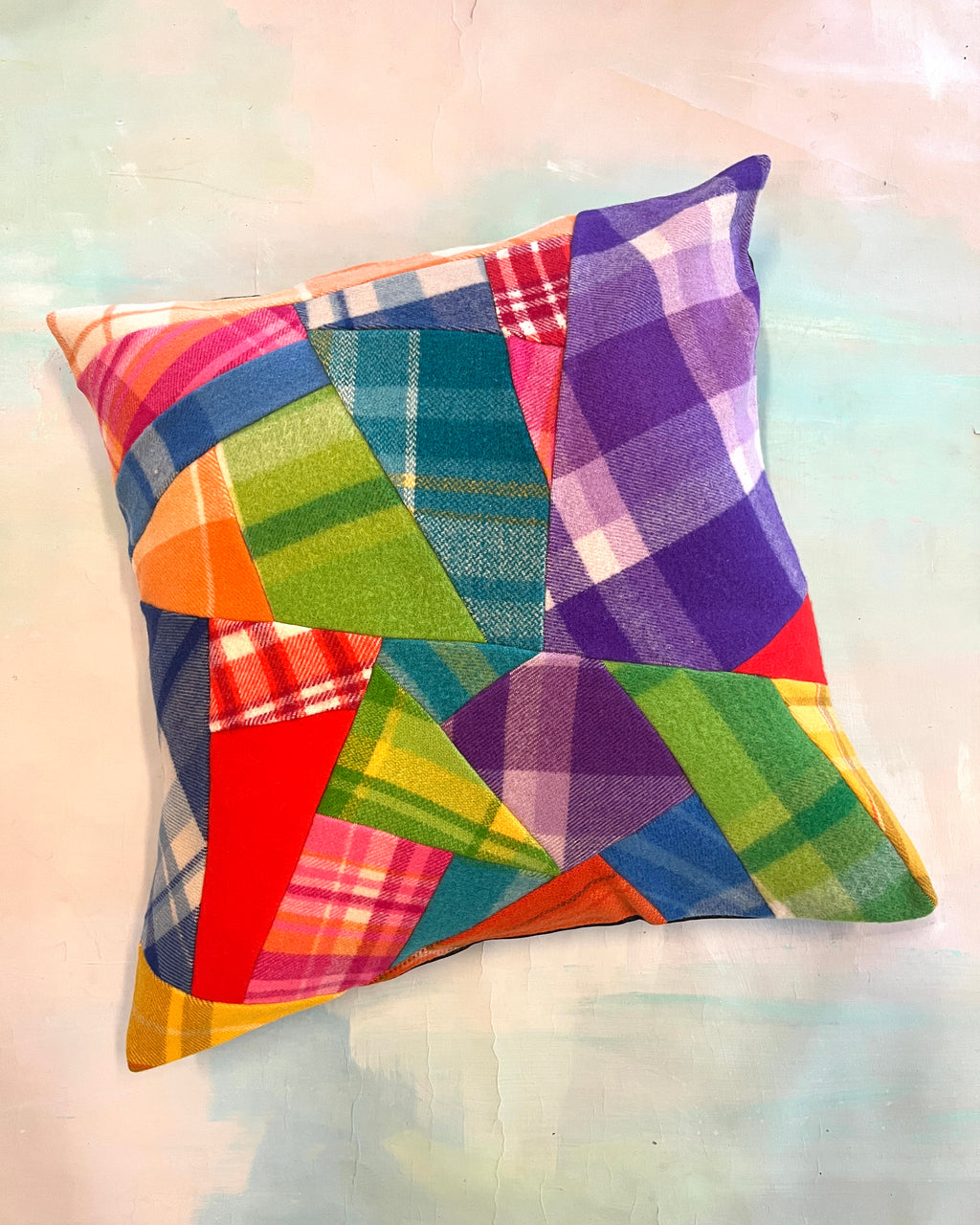 Vintage Blanket Patchwork Large/Floor Cushion RAINBOW #3