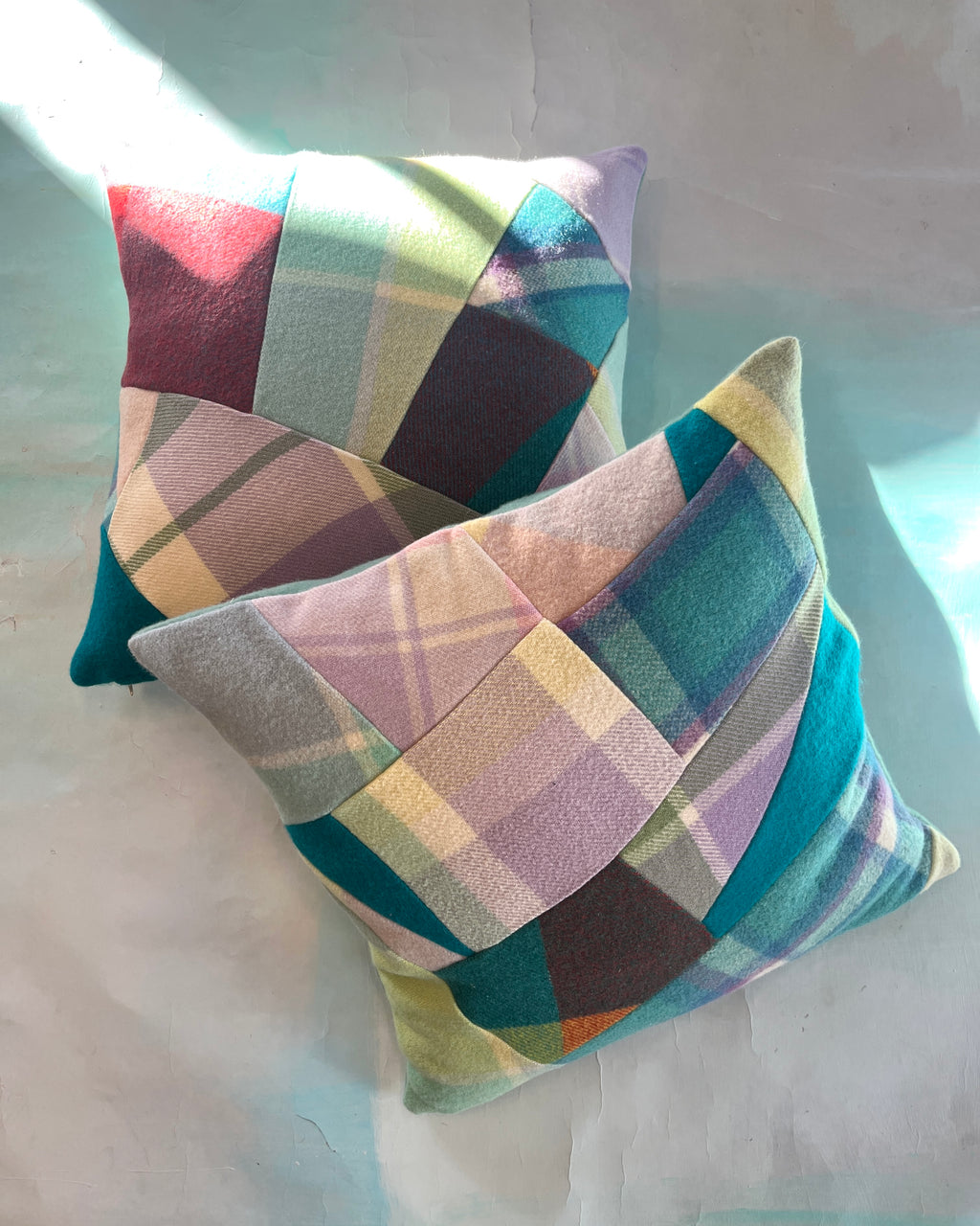 Vintage Blanket Patchwork Cushions Pair MONET