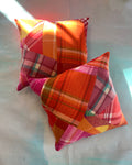 Vintage Blanket Patchwork Cushions Pair FIRE