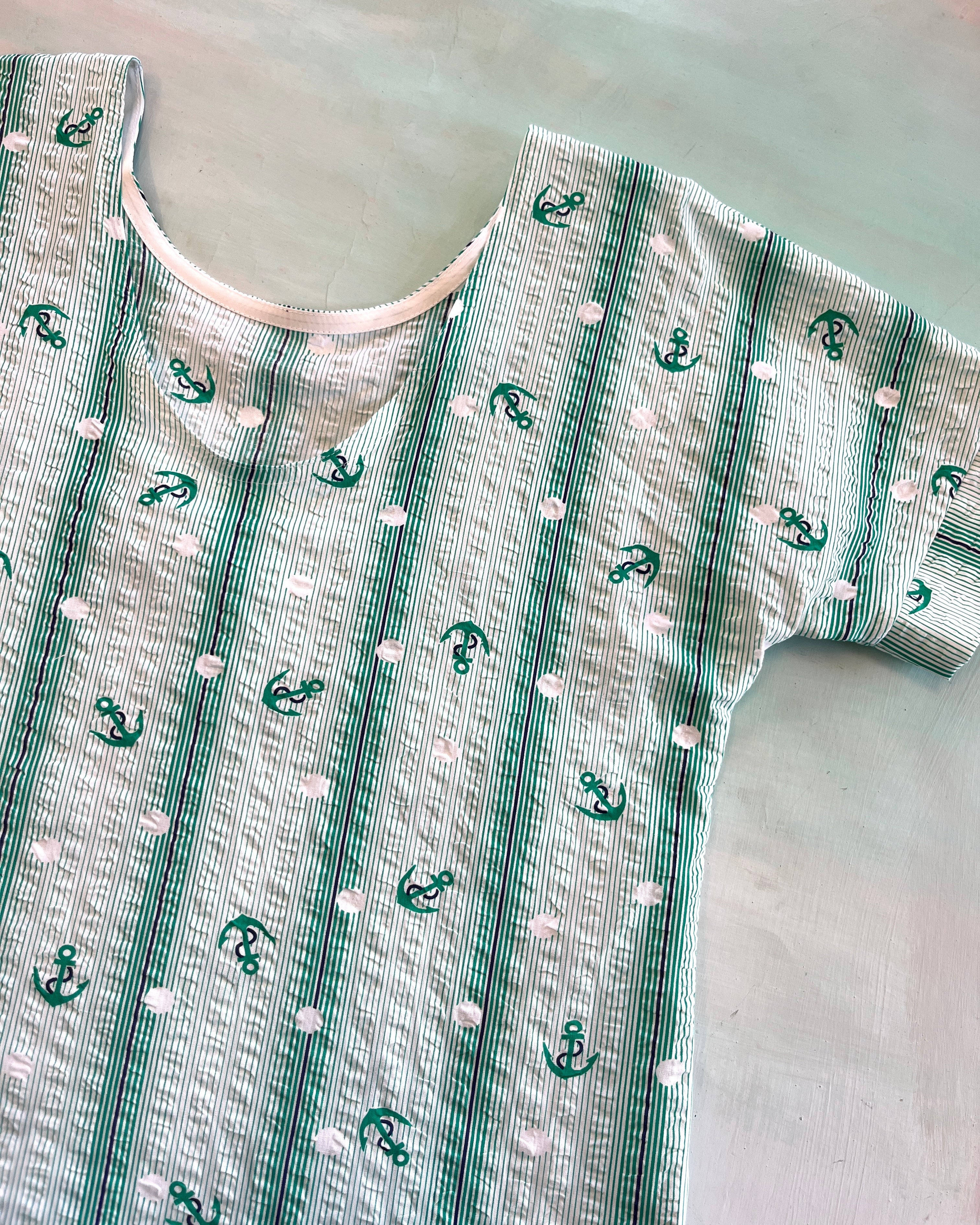 Swap Top Vintage Seersucker Anchors S