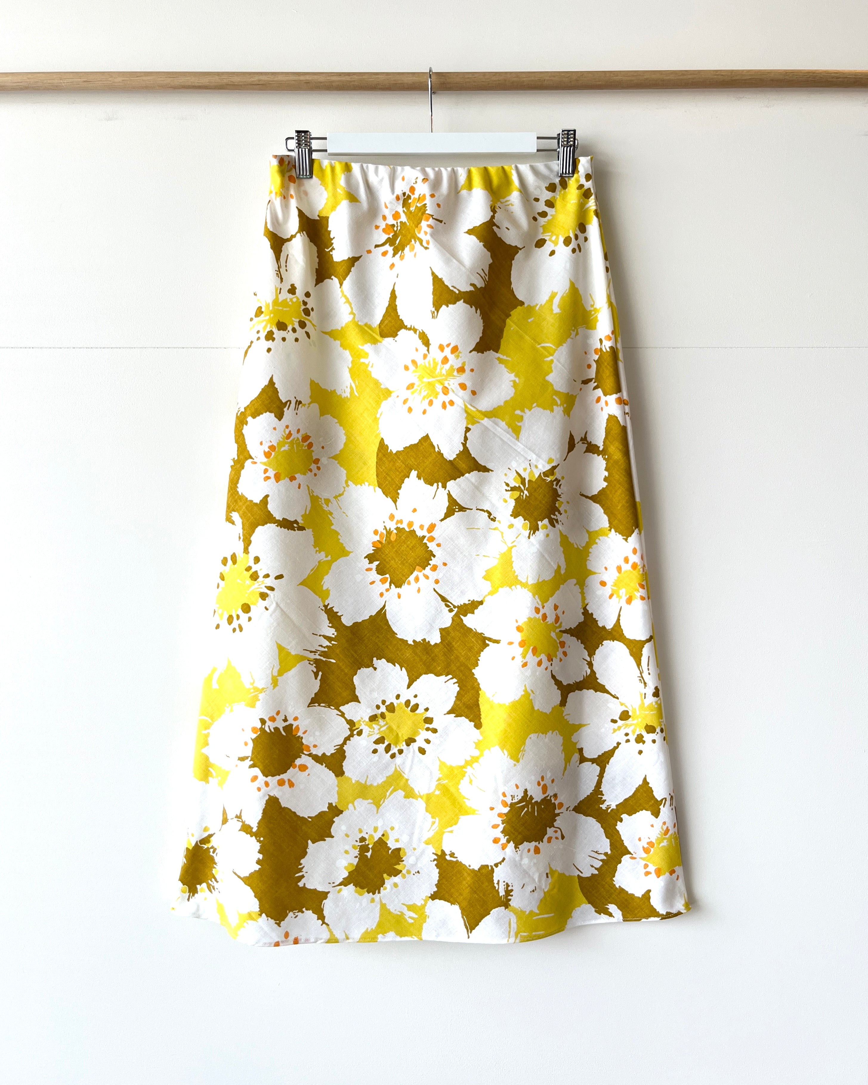 Betsy Bias Skirt Vintage Mustard Blooms 8, 10, 12, 16