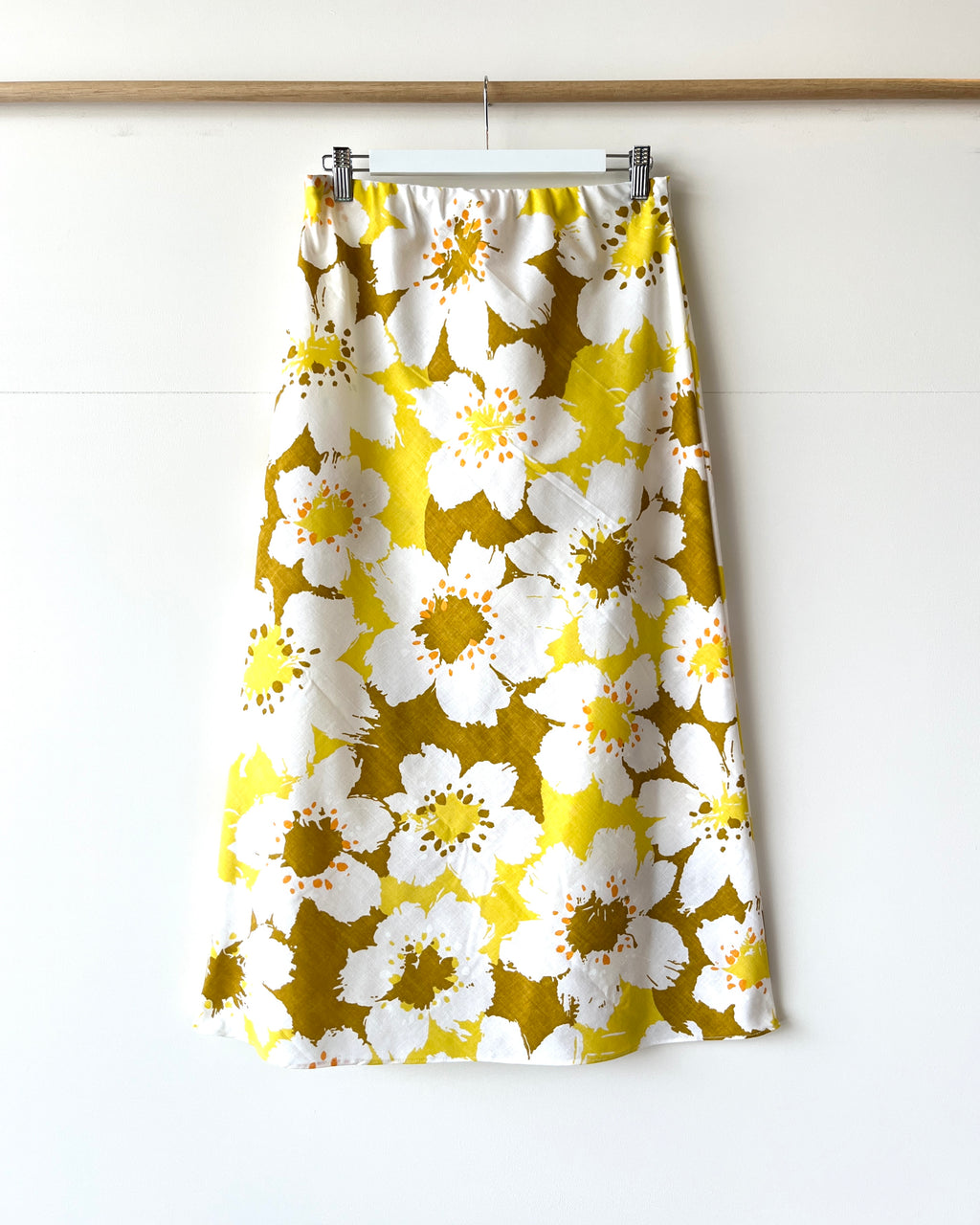 Betsy Bias Skirt Vintage Mustard Blooms 8, 10, 12, 16