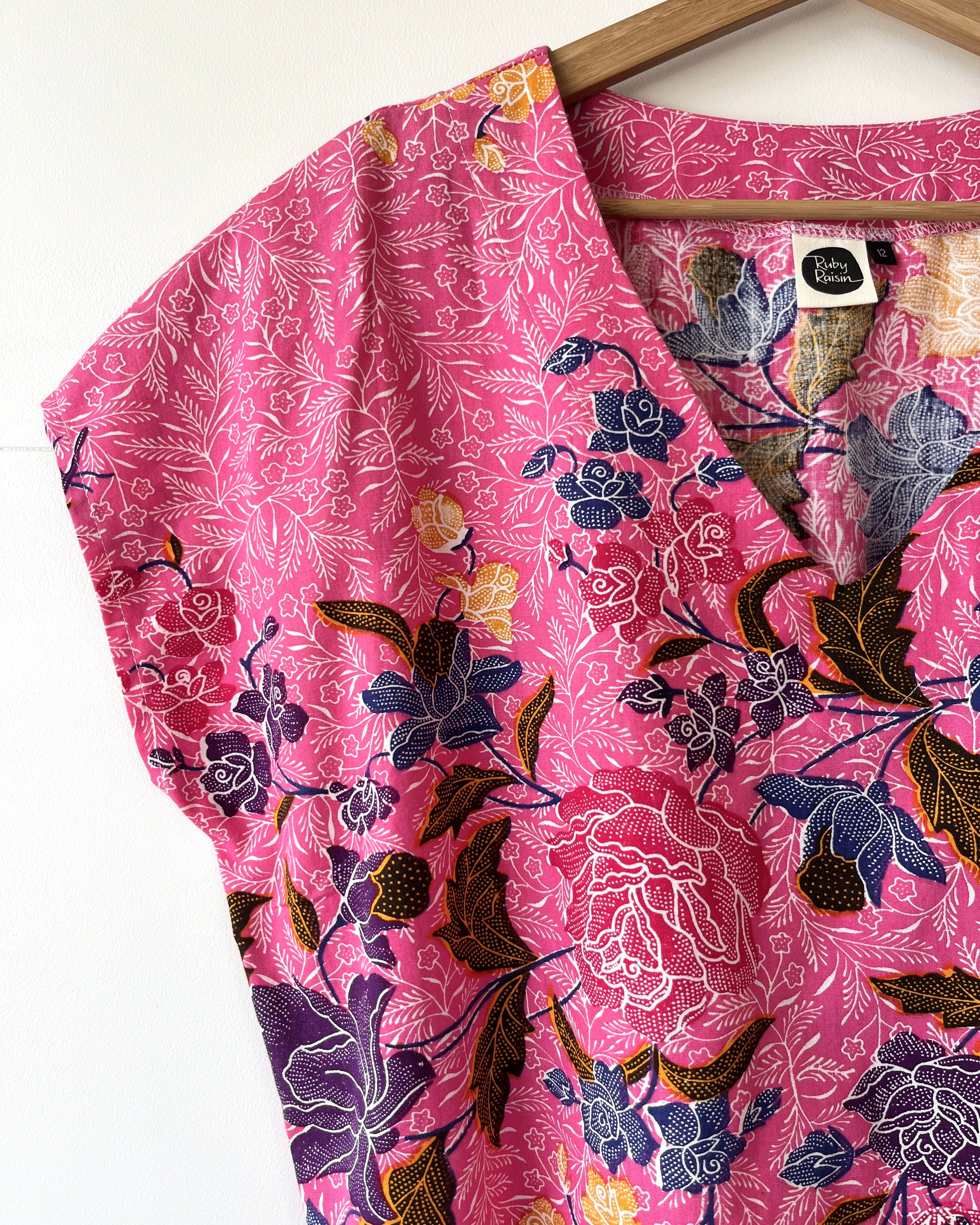 Kite Top Vintage Batik Bright Pink Floral 12