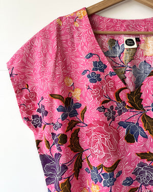 Kite Top Vintage Batik Bright Pink Floral 12