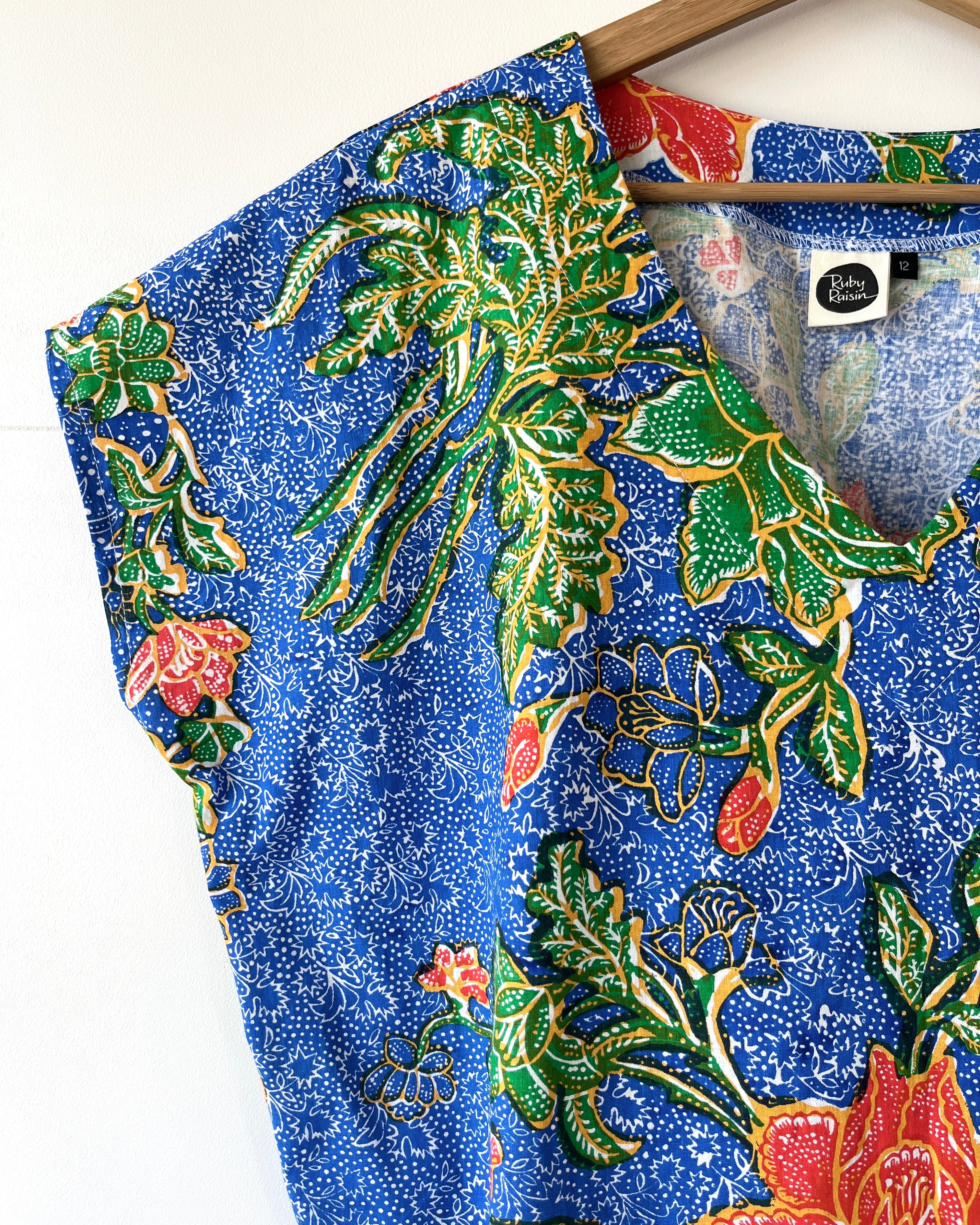 Kite Top Vintage Batik Royal Blue Floral 12