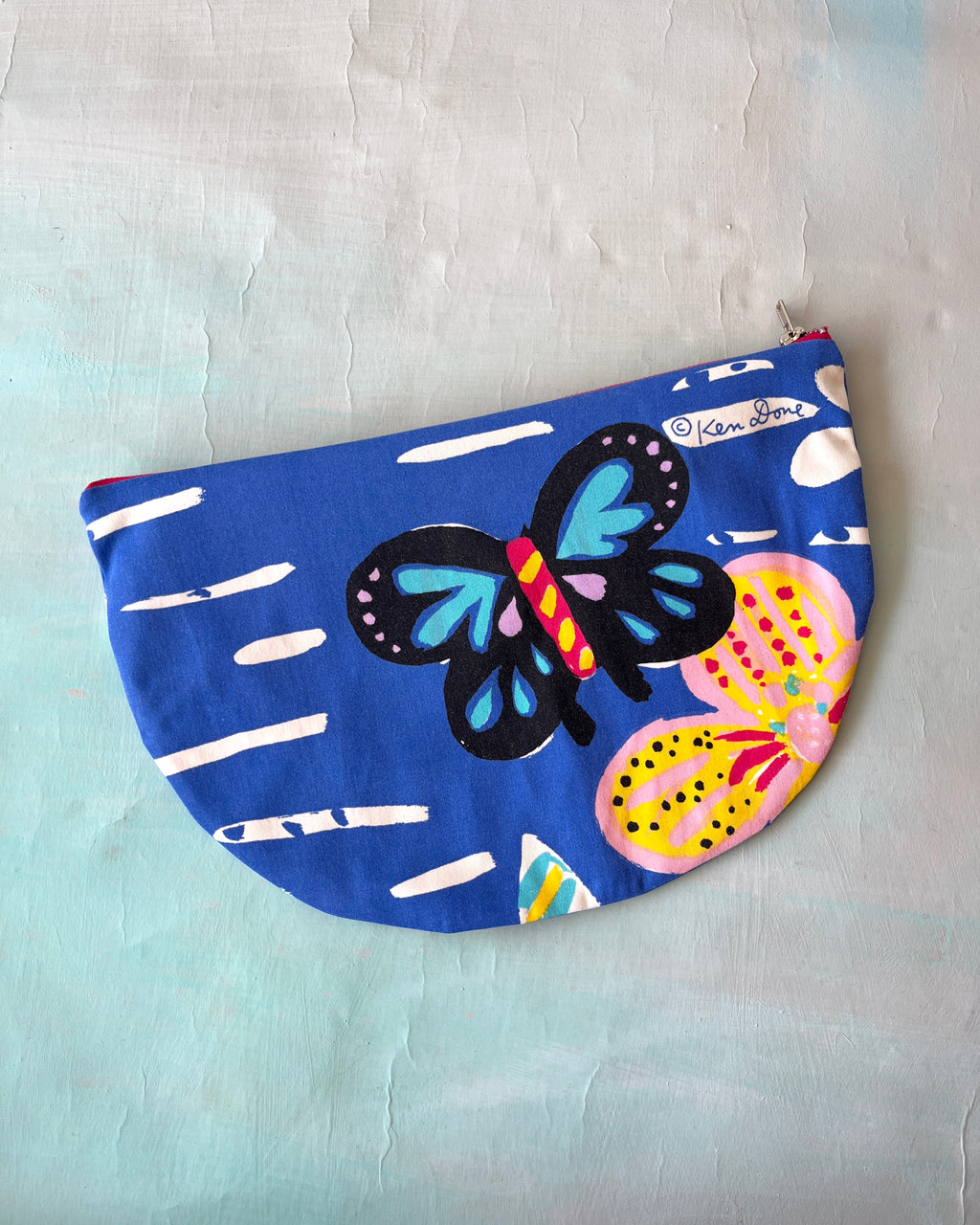 Crescent Purse Vintage Ken Done Blue Flowers By The Sea