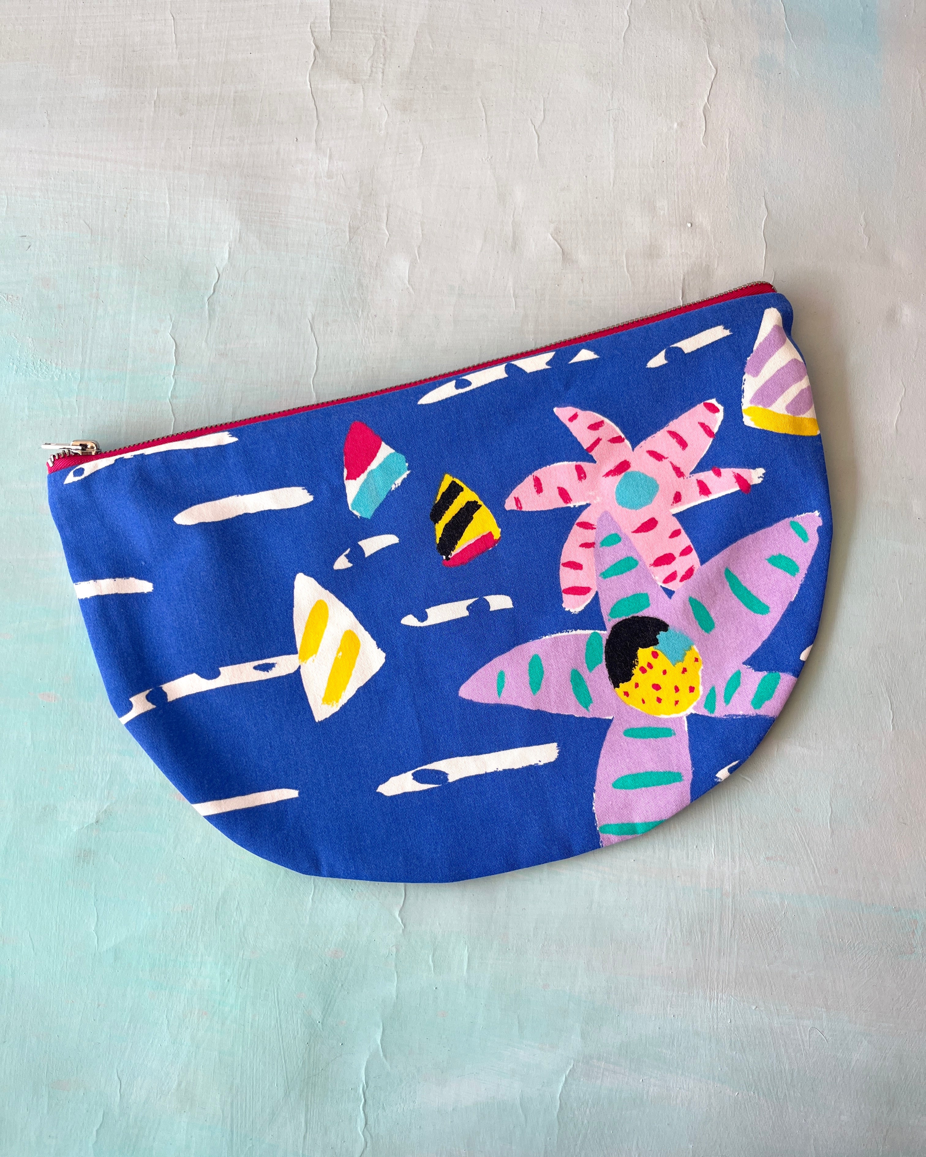 Crescent Purse Vintage Ken Done Blue Flowers By The Sea