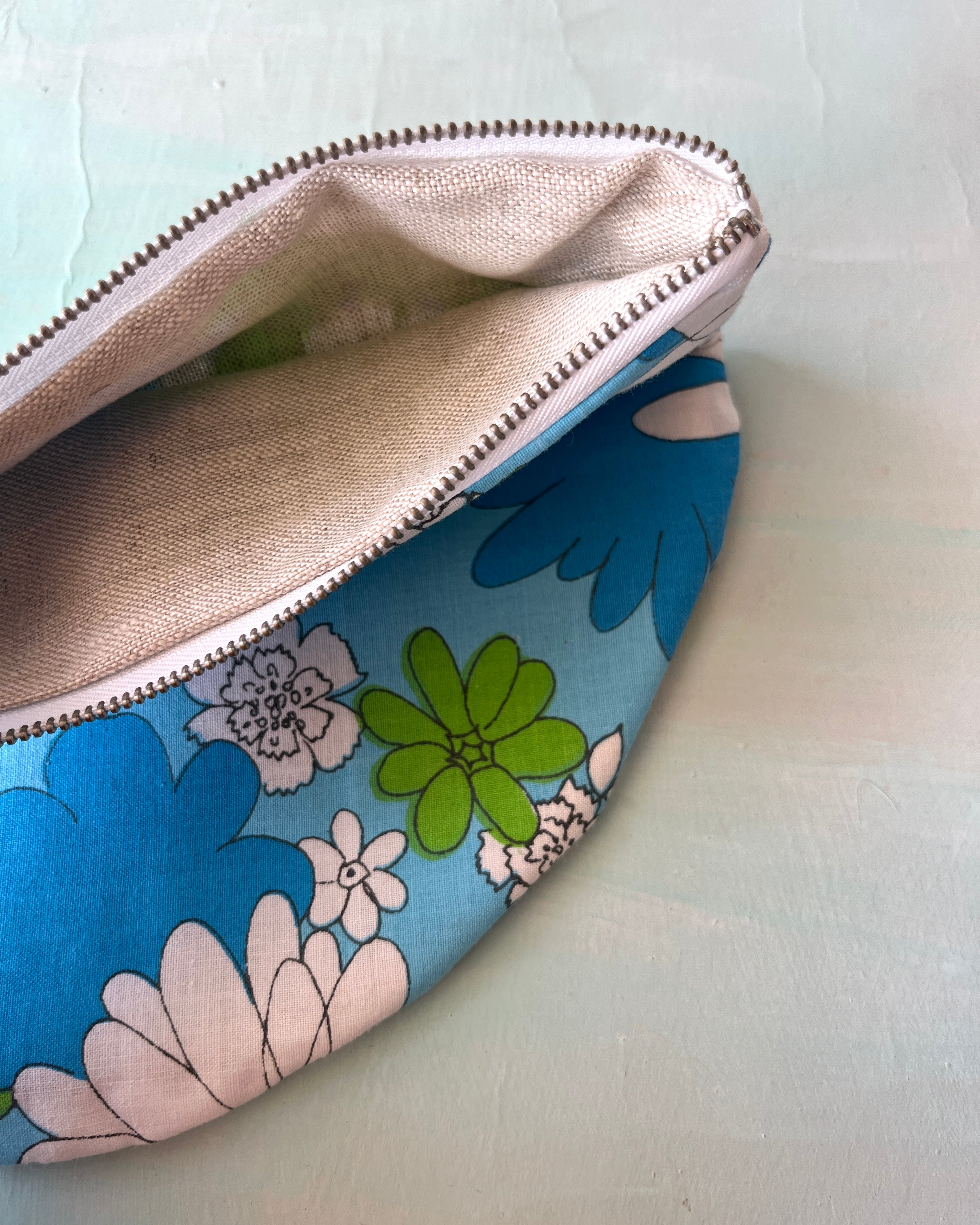 Crescent Purse Vintage Blue Flower Power