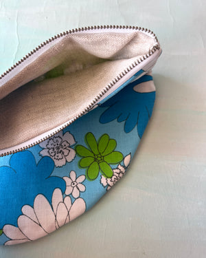 Crescent Purse Vintage Blue Flower Power