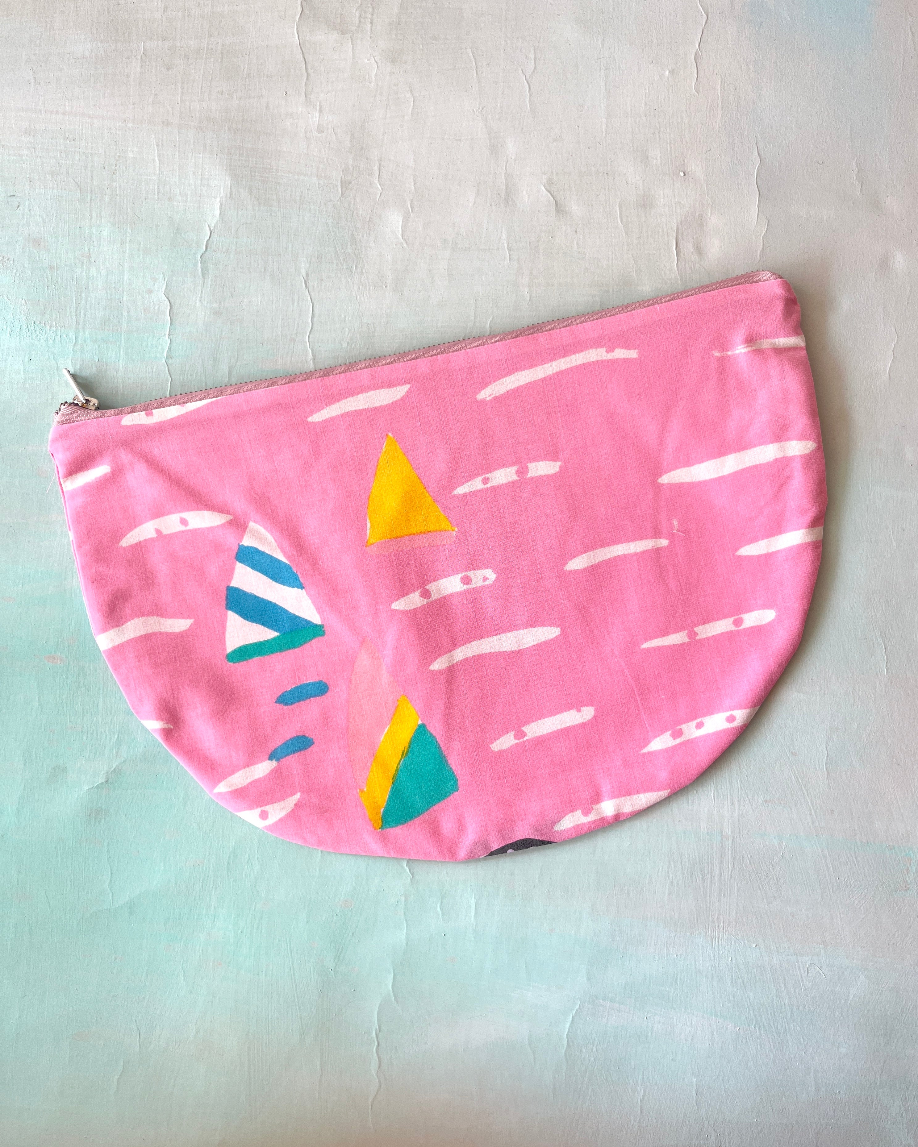Crescent Purse Vintage Ken Done Pink Flowers By The Sea