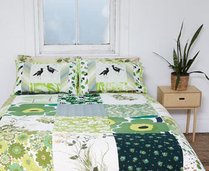 Patchwork Pillowcase Cockatoos Green PAIR