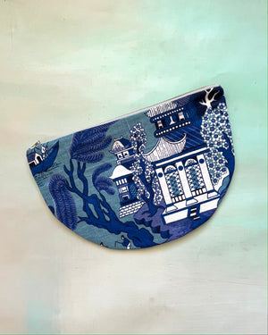 Crescent Purse Vintage Blue Willow & Swallows