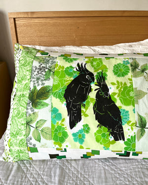 Patchwork Pillowcase Cockatoos Green PAIR