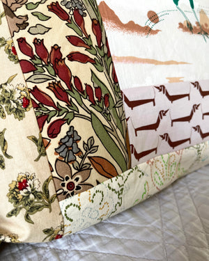 Patchwork Pillowcase Magpies Earthy PAIR