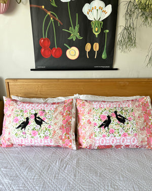Patchwork Pillowcase Magpies Pink PAIR