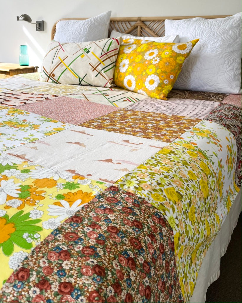Vintage Patchwork Bedspread YELLOW